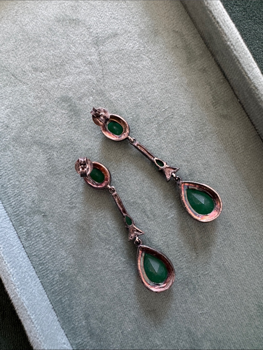 Green Teardrop Drop Earrings by - Picture 4 of 4